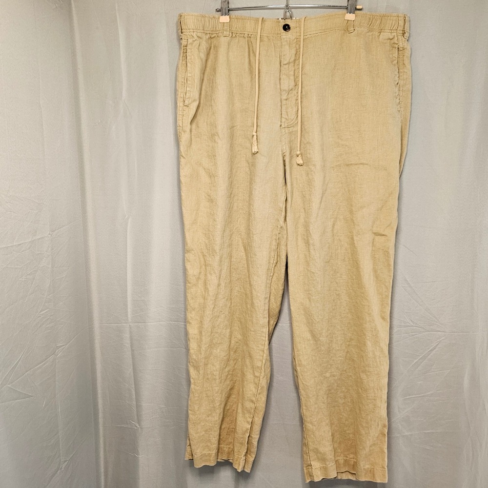 28 Palms 100% Linen Drawstring Pants Mens XXL 30 Tan Khaki Beach Relaxed Summer